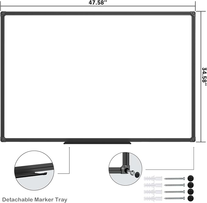 JILoffice Magnetic Whiteboard/White Board, Dry Erase Board 48 x 36 Inch, 2 Pack, Black Aluminum Frame Wall Mounted Board for Office Home and School