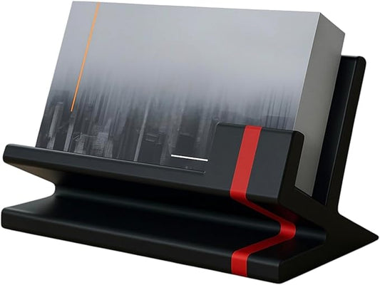 Business Card Holder for Desk – Modern Red & Black Card Display, Stylish Office Desk Accessory for Men & Women