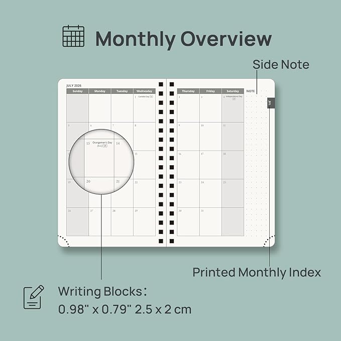 POPRUN Pocket Planner 2026-2027 (Purse Size 4'' x 6.25'') Academic Small Calendar (July 2026 - June 2027) with Hourly Time Slots, 100GSM Thick Papers, Spiral Leather Cover - Blue