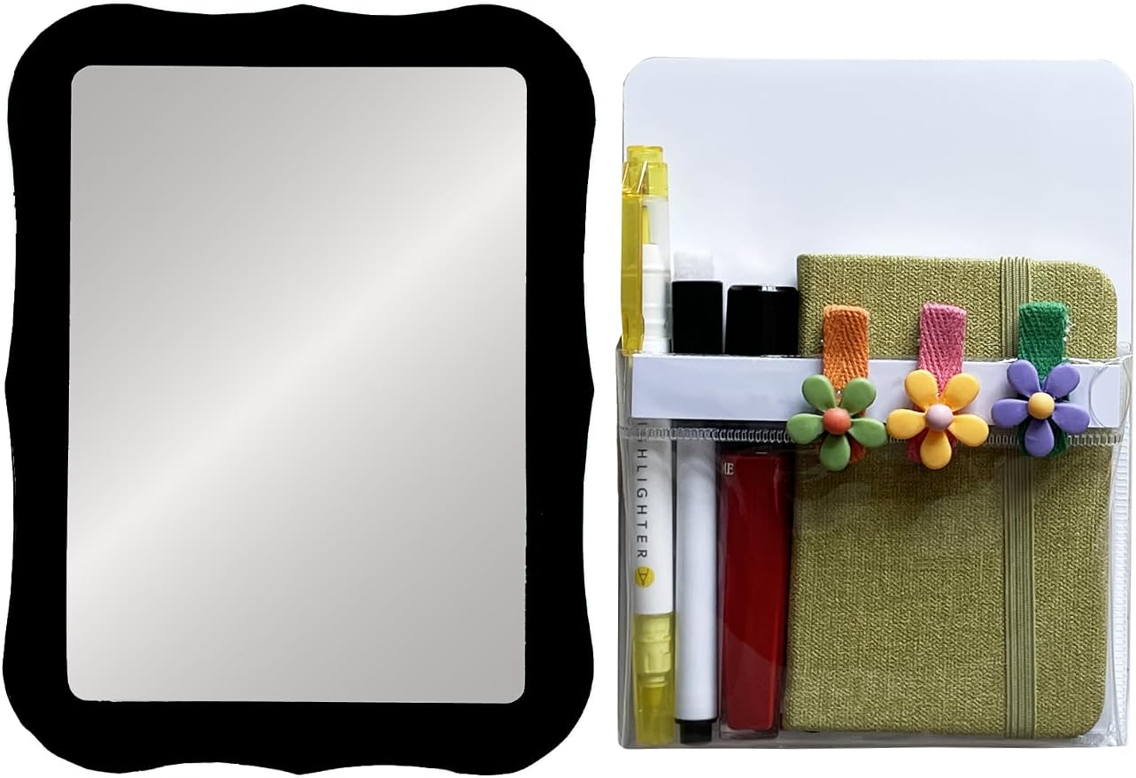 Magnetic Locker Mirror with Magnetic Pen Holders, Locker Accessories Kit, Back to School Essentials, Cute Decorative Locker Organizer for School Locker Decor, Office, Fridge, Home Decor(Black)