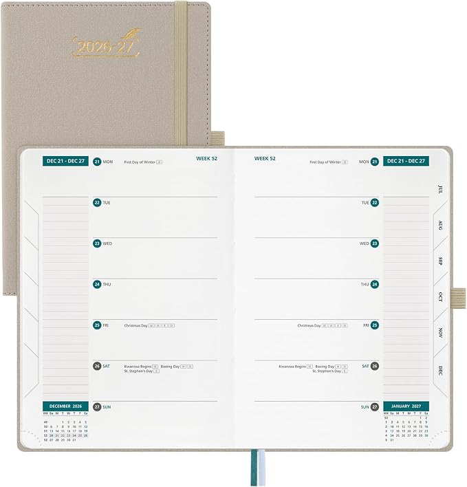 BEZEND Weekly Planner 2026-2027 (6" x 8.5") 2-Column Dual Schedule for Work/School/Home or 2 Person (Jul 26-Dec 27) 18 Months Academic Calendar with Tabs, PU Leather Hardcover -Beige