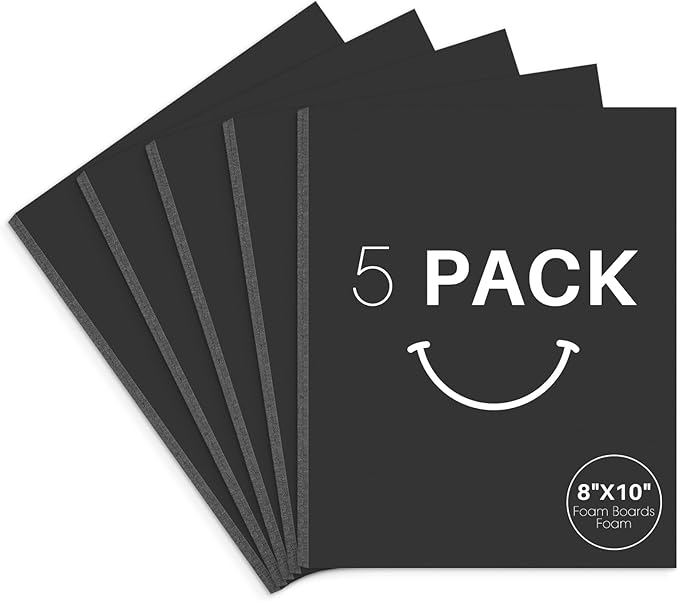 Golden State Art, Acid Free 5 Pack 8x10 Black Foam Boards Foam Core Poster Board, 3/16'' Thick Polystyrene Foam Sheet for Projects, Mounting, Crafts, Art and Presentations