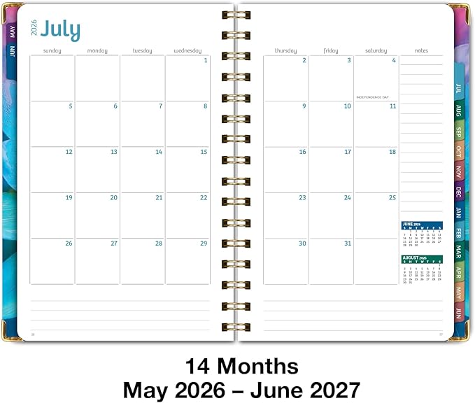 HARDCOVER Academic Year 2026-2027 Planner: 14 Months (May 2026 Through June 2027) 5.5"x 8" Daily Weekly Monthly Planner Yearly Agenda. Bookmark, Pocket Folder and Sticky Note Set (Rainbow Petals)