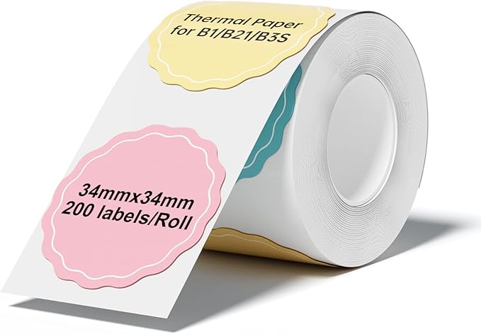 NIIMBOT Thermal Stickers, 200 Round Labels for B21/B1/B3S Label Printer, 1.34'' x 1.34''(34x34mm), Waterproof, Oil-Proof Label Tape