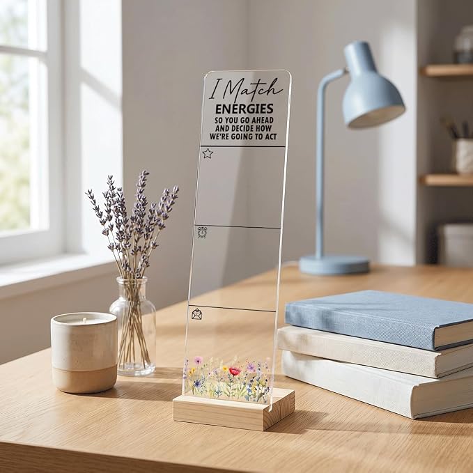 Sticky Note Holder Acrylic Monitor Memo Board Desk Organizers and Accessories Desk Decor Post It Note Holder with 200Pcs Sticky Notes Boho Funny Positive Office Desk Sign