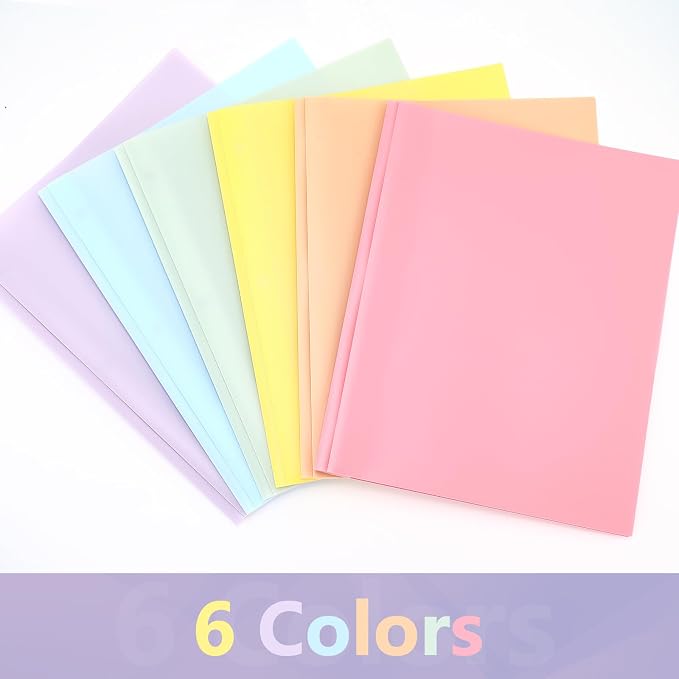 Cholemy 72 Packs Pocket Folders with Prongs Heavy Duty Plastic Folder with Business Card Slot 3 Prong Fasteners for School Office (Vibrant)