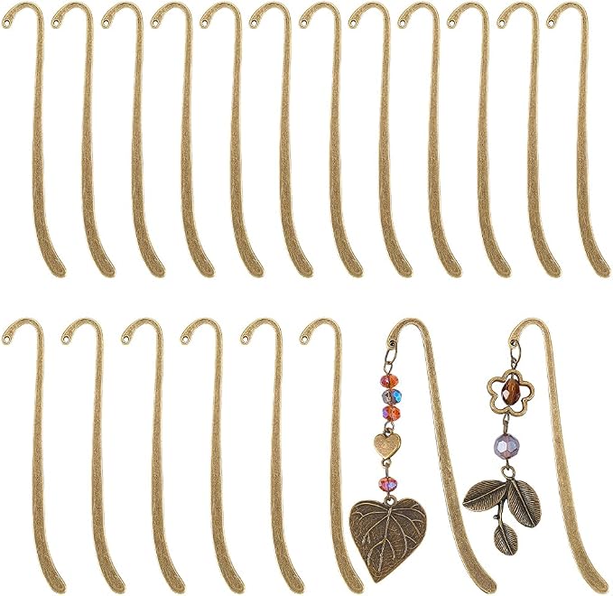 20Pcs Metal Bookmark s Antique Vintage Bronze Metal Bookmark Hairpin with Hole Tibetan Carving Pattern Alloy Book Markers Jewelry Making Charms for Stationery Reading Enthusiasts