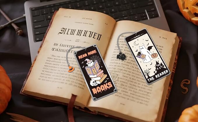 Halloween Metal Bookmarks Gifts - 2 PCs Boo Basket Stuffers Spooky Book Marks for Reading Women Men Funny Cool Page Marker for Horror Lovers Readers Bookish Kids School Office Accessories