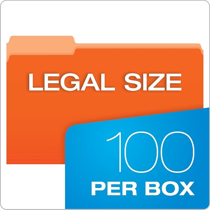 Pendaflex Two-Tone Color File Folders, Legal Size, Orange, 1/3 Cut, 100/BX (153 1/3 ORA)