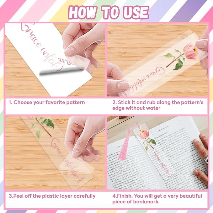 Peacoblue 30pcs UV DTF Bookmarks Transfer Stickers Wraps Simple Flowers for Women Men Reading, Waterproof Bookmarkers Decal(No Blank Bookmarks) for Acrylic Plastic Metal Blank Bookmark