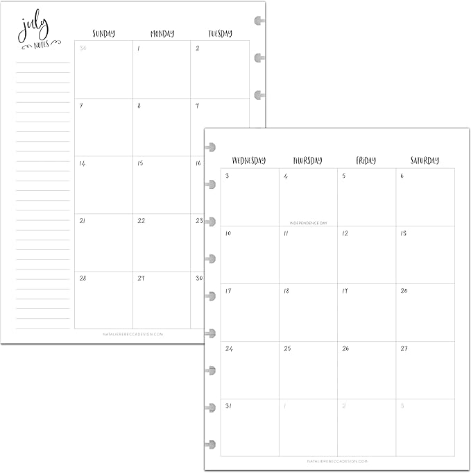 BetterNote July 2026 - June 2027 Academic Monthly Calendar Refill for Discbound Notebook, School Dates, Fits Levenger Circa, Big Happy Planner, Arc, TUL, Disc Refill (9-Disc, 7"x9.25", Whimsy)