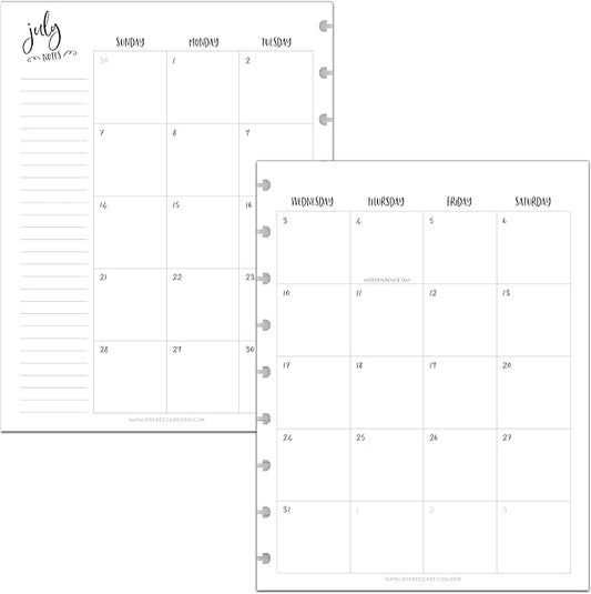 BetterNote July 2026 - June 2027 Academic Monthly Calendar Refill for Discbound Notebook, School Dates, Fits Levenger Circa, Big Happy Planner, Arc, TUL, Disc Refill (9-Disc, 7"x9.25", Whimsy)