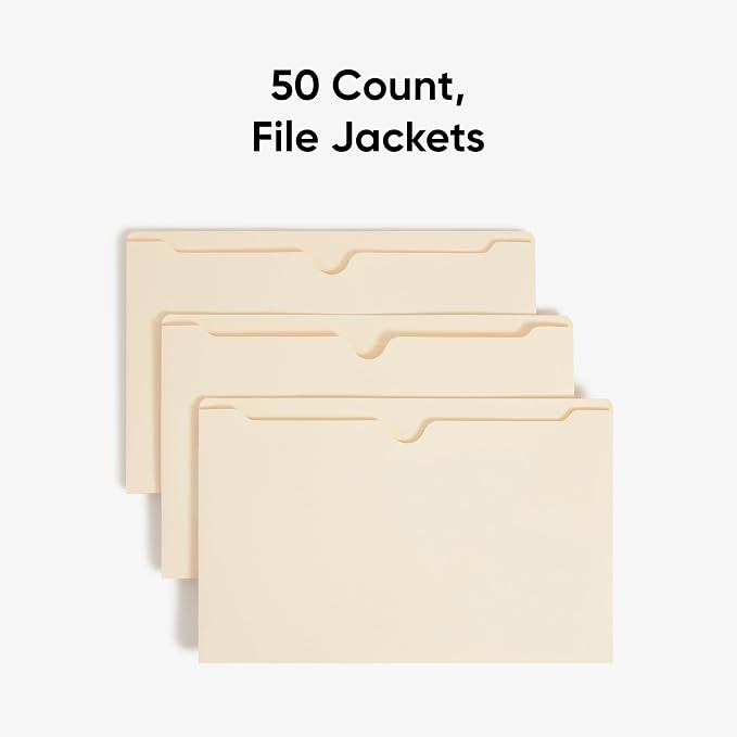 Smead File Jacket, Reinforced Straight-Cut Tab, 2" Expansion, Legal Size, Manila, Value Filing Pack of 50