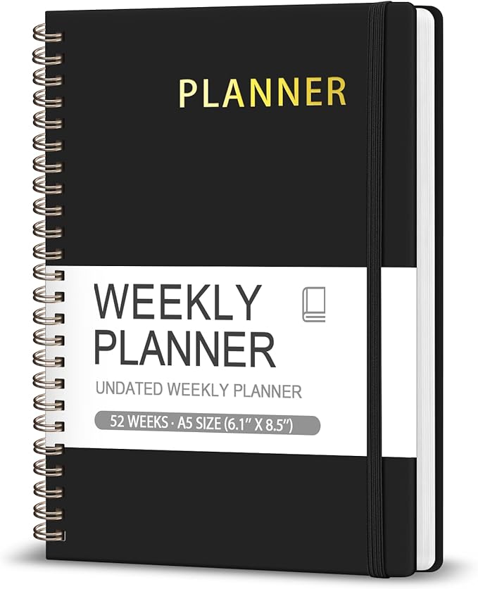Undated Weekly Planner, Weekly To Do List Notebook with Goal, Organizer & Habit Tracker, A5 Daily Planner with Spiral Binding, Ideal for Office School Suppies