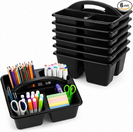 gisgfim 6 Pack Plastic Classroom Caddy with 4-Compartments Plastic Storage Caddies with Handle 4 Compartments Table Caddy Organizer Versatile Table Caddies for Classroom Office, Black