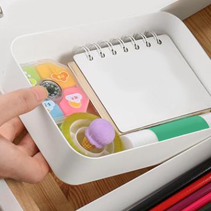 Gavigain Rectangular Plastic Desk Organizer Accessory Tray, Wide, Stacks for Desktop Storage Space Saving for Office Workspace Dorm Home 4.72" x 7.09" x 1.77", White
