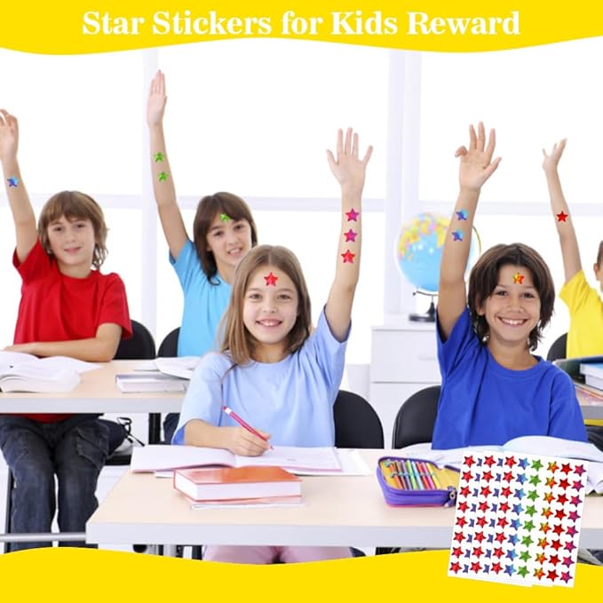 1440 Pcs Holographic Glitter Foil Rainbow Stars, 0.6" Small Stickers for Kids Reward, Behavior Chart, Student Planner, School Classroom, Teacher Supplies, DIY Decorations