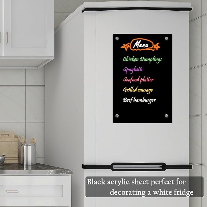 JonXon 8"x12" Acrylic Magnetic Dry Erase Board for Fridge, Clear Acrylic Magnet Calendar for Refrigerator,Includes 6 Magnetic Dry Erase Markers(Black Blank)