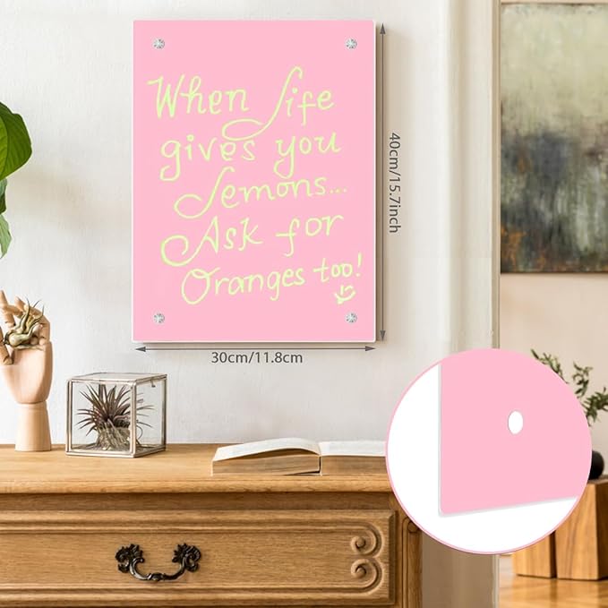 Pink Glass Dry Erase Whiteboard, 12" x 16" Frameless Glass White Board for Home,School,Office,Pink Surface