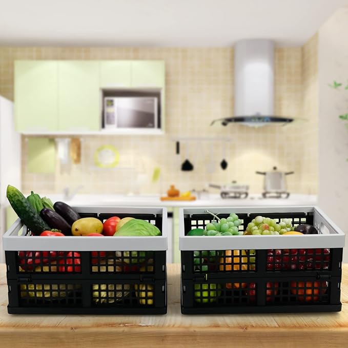 3 Packs Plastic Folding Milk Crate 16 Quart, Collapsible Storage Crates