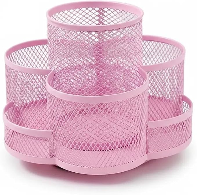 Grid Desktop Storage Box, 7-Compartment Individual Storage Boxes, Rotatable, Metal Material, 6.89 inches wide, 3.94 inches high (Pink)