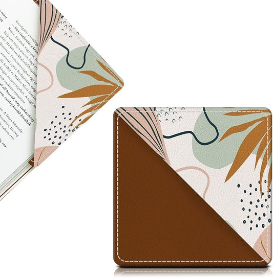 Cute Leather Bookmarks, Fun Triangle Making Corner Bookmark, Book Accessories for Reading Book Lovers, Unbreakable Page Markers for Women Men Boho Leaf