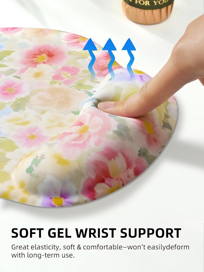 Lily Floral Mouse Pad Wrist Support Wrist Rest, Flower Ergonomic Mouse Pad with Non-Slip Base for Office Gaming Working Computers,Desk Accessories Pain Relief Mouse Mat, Colorful