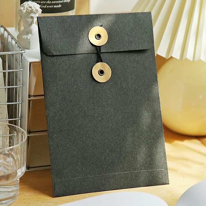 10 Pcs Vintage Kraft Paper File Folder Thickened A5 Filing Envelope Project Photo Pockets Reusable Document Wallet Bag with String Tie Closure for Office Home