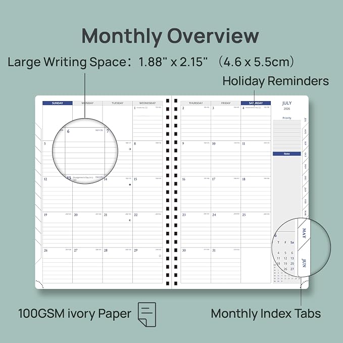 POPRUN 2026-2027 Academic Weekly Planner, Large Size 8.25" x 11.75", July 2026 to June 2027, Spiral Bound Calendar with Vertical Layout, 15 minutes Time Slots, Leather Soft Cover, Monthly Tabs - Black