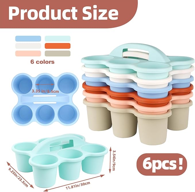 6 Color Plastic Classroom Caddy with Handle | Multipurpose Organizer, Portable Art Craft Caddy, Stackable Desk Organizer, For Stationery & Craft Tools