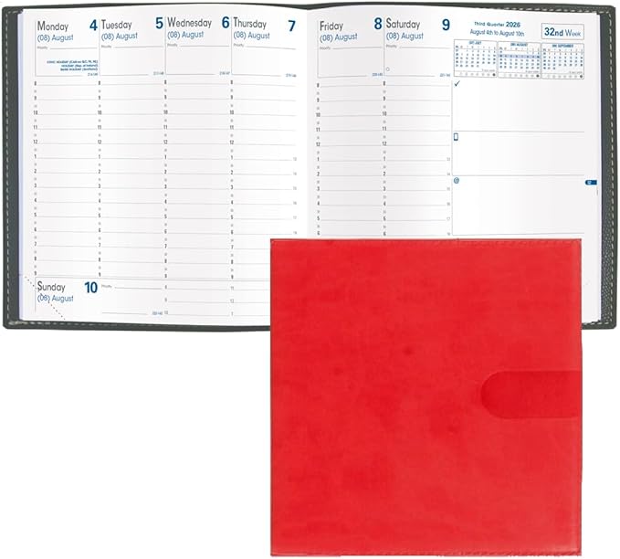 Quo Vadis 2026 Executive - Weekly Planner - 13 Months, Dec. to Dec. - 6 1/4 x 6 1/4" - Smooth Faux Suede Texas Red Cover- Time Management Appointment Organizer