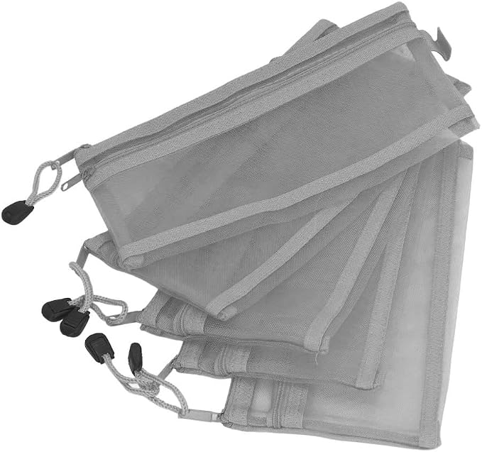 10Pcs Double Layer Mesh File Pouches – Nylon Zipper Bags for A6 Paper Storage, Organize Office Supplies Cosmetics Travel 20.5 x 12 cm(Grey)