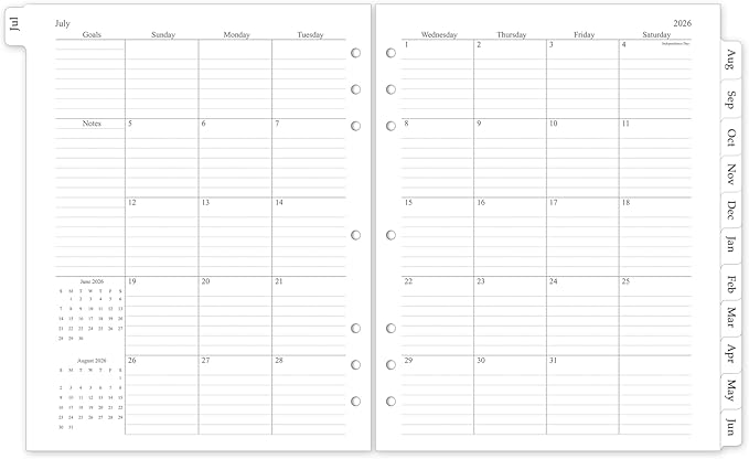 2026-2027 Monthly Planner Refill, A4 Letter Size Planner Inserts for 3 Ring, 8.5"x11", Jul. 2026 - Dec. 2027, 18 Monthly Calendars with Laminated Tabs, 7/3-Hole Punched