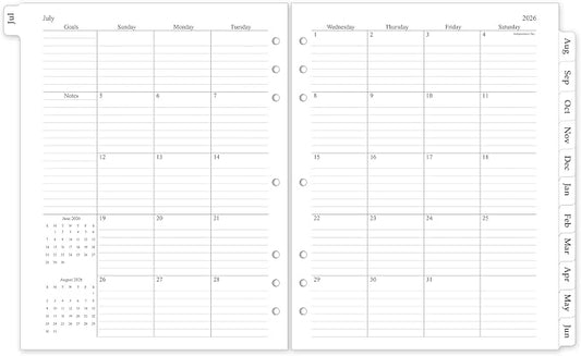 2026-2027 Monthly Planner Refill, A4 Letter Size Planner Inserts for 3 Ring, 8.5"x11", Jul. 2026 - Dec. 2027, 18 Monthly Calendars with Laminated Tabs, 7/3-Hole Punched