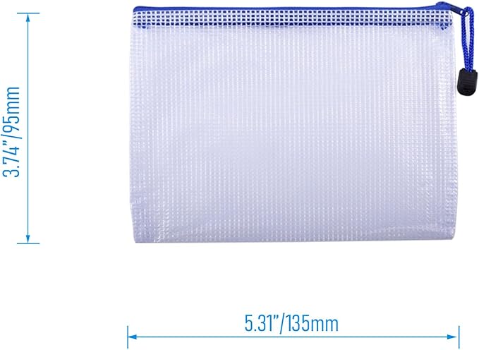 6 Pcs 3.74" x 5.31" B8 Sizes Mesh Zipper Pouch Bags, Mesh Bags with Zipper，Waterproof Clear document pouch for Organization Puzzles Travel, Office, Classroom Organization, B8 White