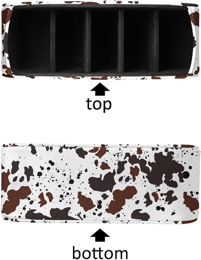 FUSURIRE Vintage Cow Print Tv Remote Controllers Holders for Desk Bed Couch Sofa, PU Leather Desk Storage Box Cosmetic Cup Multi-functional Pencil Holder, Cow Home&Office Accessories