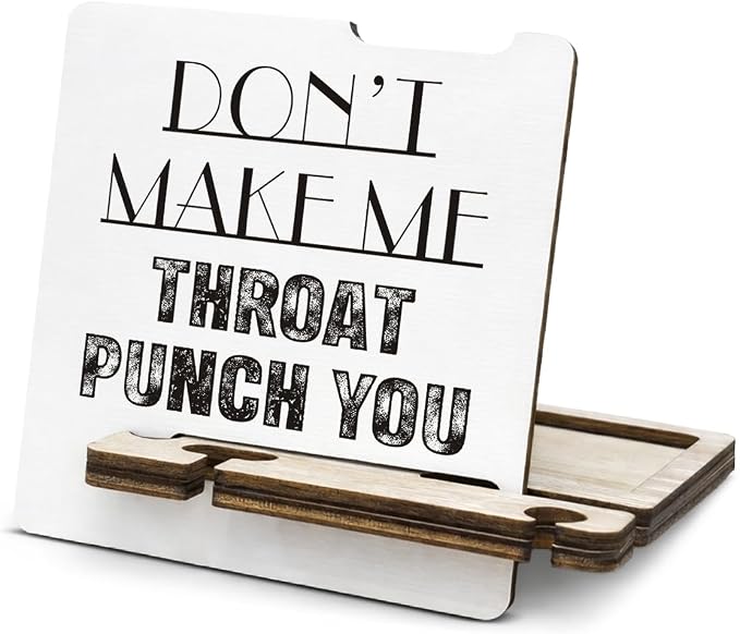 Funny Office Gifts for Friend Coworker - Multi-functional Desk Organizer - Humorous Office Throat Punch You Wood Sign for Office Desk Shelf Decor