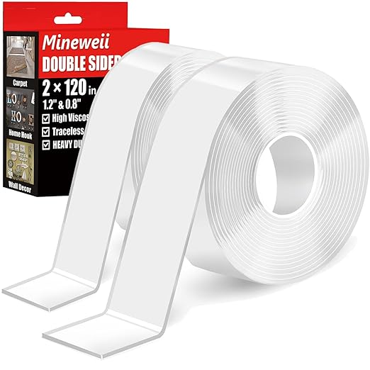 Double Sided Heavy Duty Extra Strong Adhesive Removable Tape - 1.2 & 0.8 Inch x 20 feet - Nano Tape for Poster Carpet Picture Hanging Strip Rug Wall Outdoor - Multipurpose Clear Mounting Tape