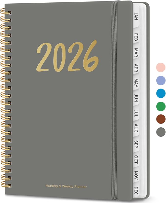 2026 Planner - Weekly and Monthly Planner, January 2026 to December 2026, Spiral Bound 2026 Calendar Planner Book, Inner Pocket, Perfect for Office Home School Supplies - A5 (6.3" x 8.5"), Stone Gray