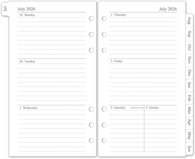 2026-2027 Weekly & Monthly Planner Refill, A6 Small Size Planner Inserts with Monthly Tabs, Size 3, 3.8"x6.8", July 2026 - June 2027, 6-Hole Punched