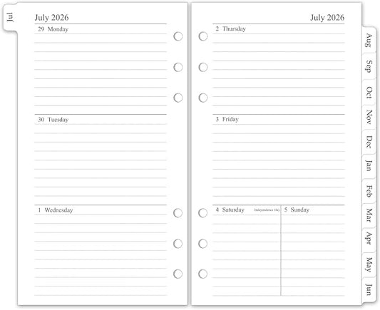 2026-2027 Weekly & Monthly Planner Refill, A6 Small Size Planner Inserts with Monthly Tabs, Size 3, 3.8"x6.8", July 2026 - June 2027, 6-Hole Punched
