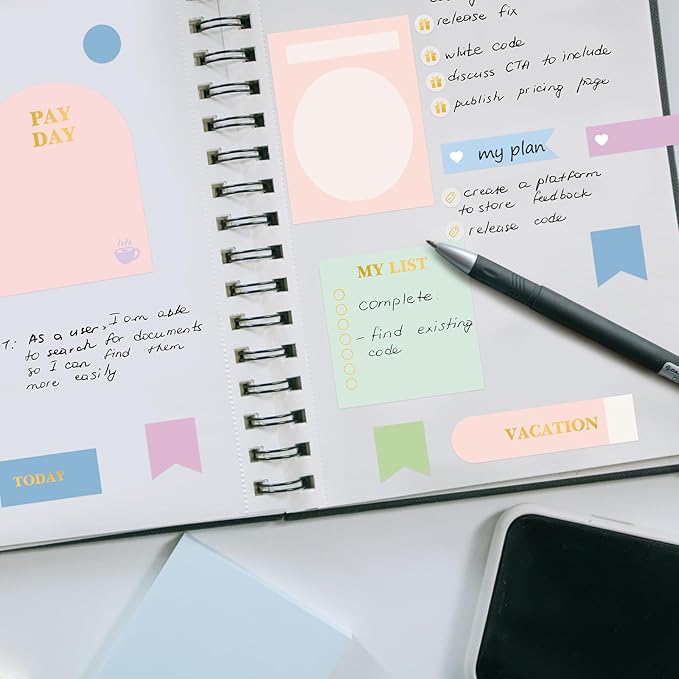 24 Sheets Pastel Functional Planner Stickers with Elbow Tweezer Mixed Metallic Functional and Elegant Stickers for Planners Notebooks Budgeting(Cute Color)