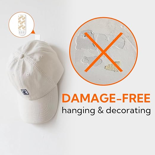 hookay Upgrade Small Adhesive Strips for Damage-Free Hanging, Removable Wall Hooks Strips, No Tools Indoor Adhesive Strips for Small Decor & Living Spaces, 64 White Strips
