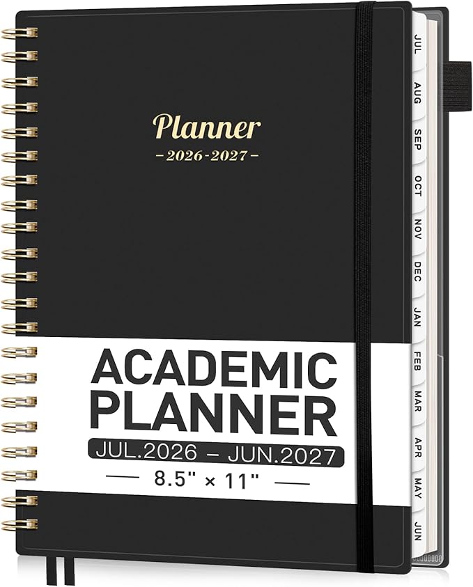 AHGXG Academic Planner 2026-2027, July 2026 - June 2027, Weekly and Monthly, 8.5" x 11", Calendar, Agenda for Women, Teacher, Student, School, 12-Month Tabs (Black)