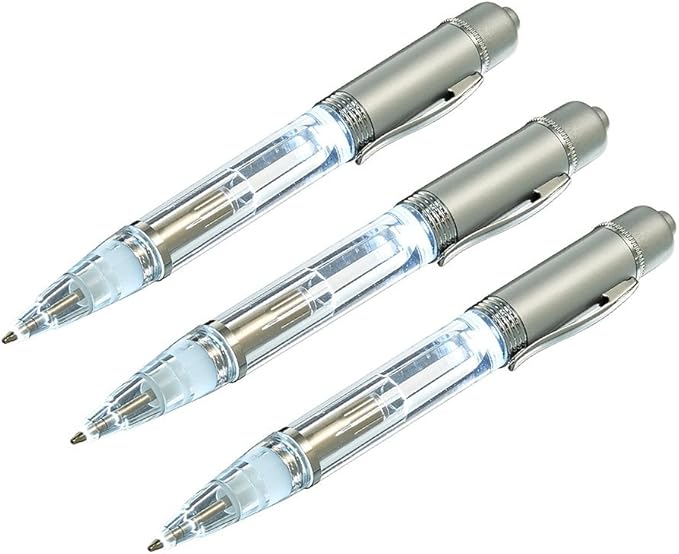Glovion Led Light Pen, Light Up Ballpoint Pen Lighted Penlight for Nighttime Writing - White- Pack of 3 Pens