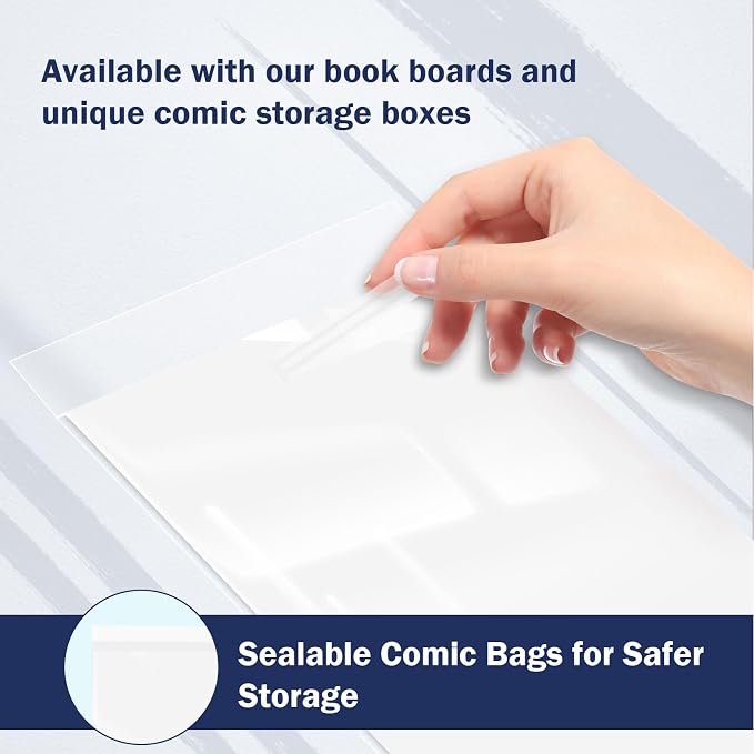 Comic Book Sleeves, Upgrade Polypropylene(PP) Acid-Free Materials,Resealable Crystal Clear Comic Book Storage Boards Bags,20% Thicker Better Comic Collection Display,6.875 x 10.5 Inch,100-Count