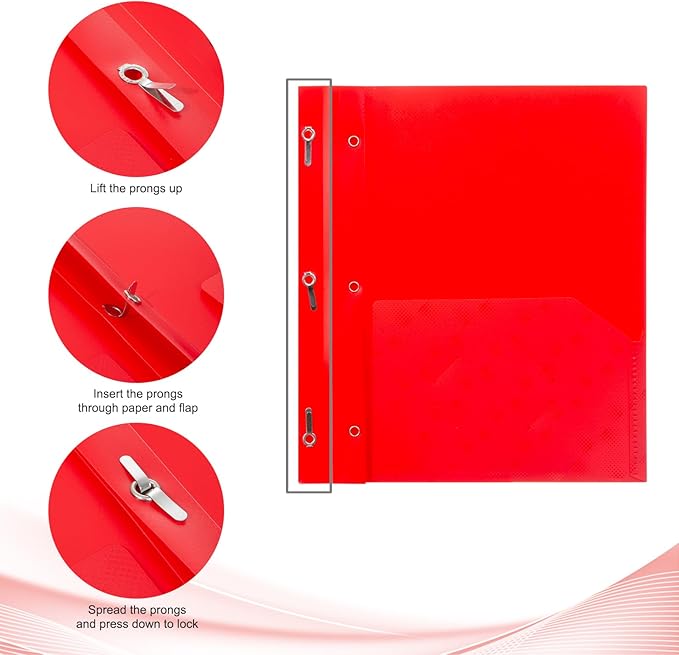 ViVin Plastic Folders with Pockets and Prongs,6 Pack,Heavy Duty 2-Pocket File Folder with 3 Fasteners,Fits Letter Size Paper,for School Home and Office(Bright Red)
