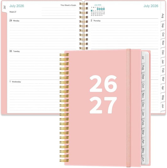 2026-2027 Planner - Planner 2026-2027 from July 2026 - June 2027, Weekly & Monthly Planner Spiral Bound with 12 Monthly Tabs, Inner Pocket, 6.4" x 8.5", Pink-A