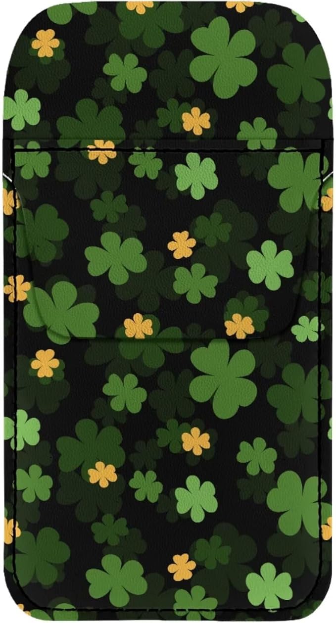 chaqlin Pocket Protector PU Leather, Green Leaves St. Patrick Print Pocket Pen Pouch Holder for Men Women Shirts, Lab Coats, Pants