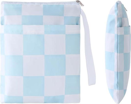 Book Sleeve with Zipper, 11''x 9'' Waterproof Paperback Sleeve for Book Lovers Books Pouch Cover with Handle for Hardcovers Kindle Sleeve for Reader Teacher Women (Blue and white grid, 11x 9 inch)